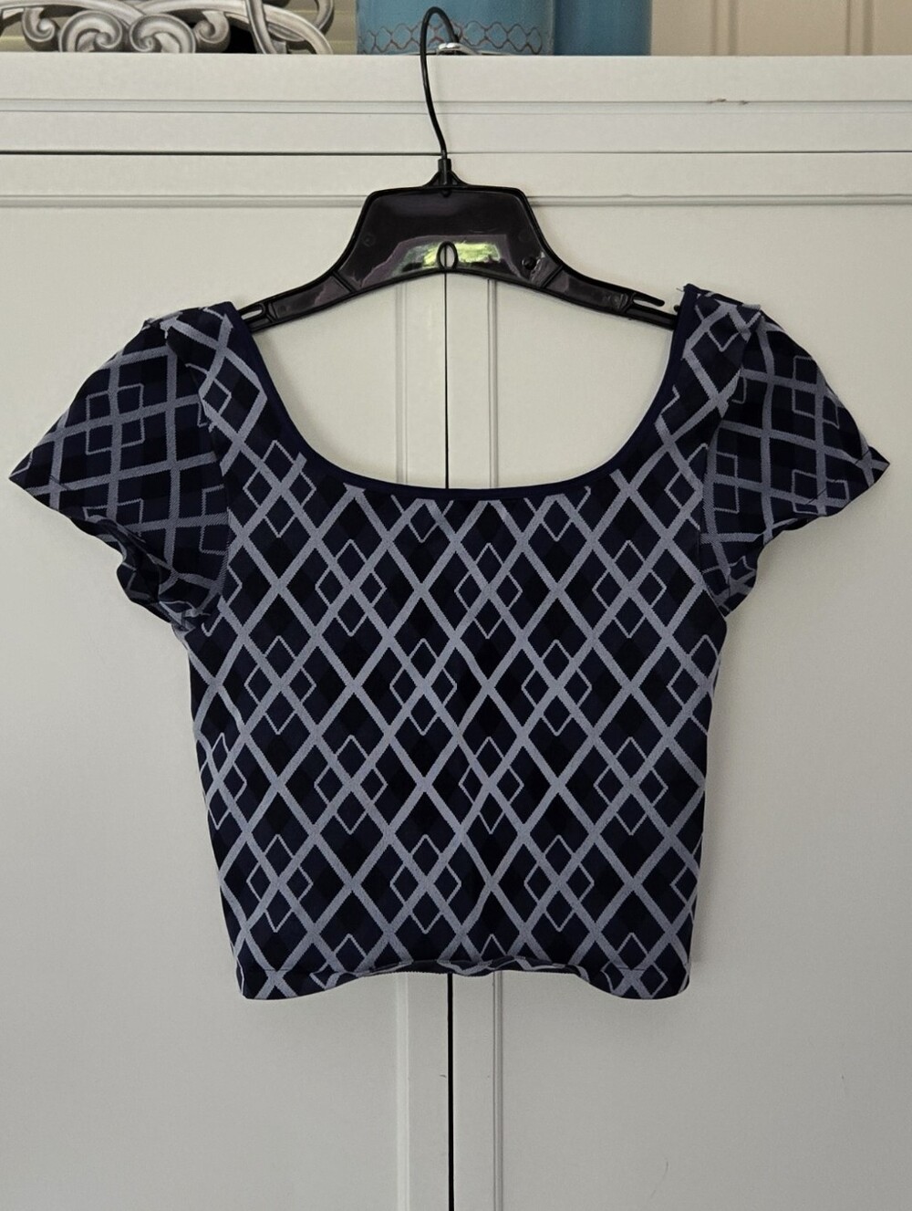NWT Navy Geometric Scoop Neck Women's Top